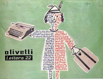 wunderschne Grafik-Werbung der 1950er fr Italiens beliebteste Reiseschreibmaschine