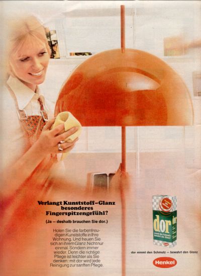 HENKEL Werbung fr Dor Putzmittel von 1970 - perfekter Glanz fr Acryl-Lampenschirme!