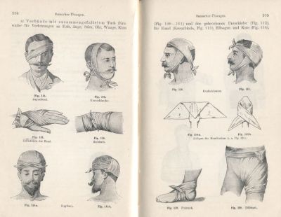 antikes Hausmedizin-Buch mit witzigen Zeichnungen