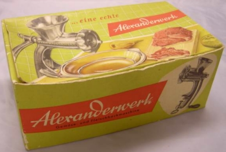 ALEXANDERWERK Fleischwolf No. 5 Originalverpackung ca. 1960 als Gemüse- und Fleischhackmaschine