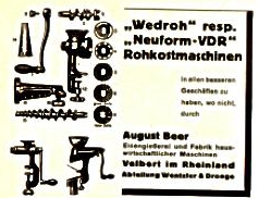 AUGUST BEER Werbung mit WEDROH und Neuform-VDR Rohkostmaschine